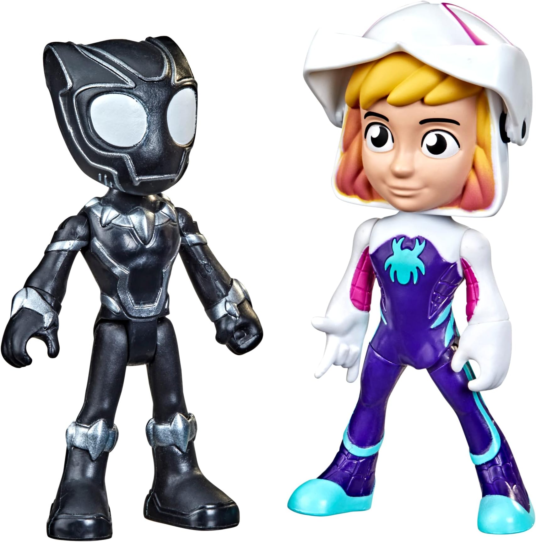 Spidey and His Amazing Friends Hero Reveal 2-Pack, Marvel Action-Figures, Mask-Flip Feature, Ghost-Spider and Black Panther, 3+ Years