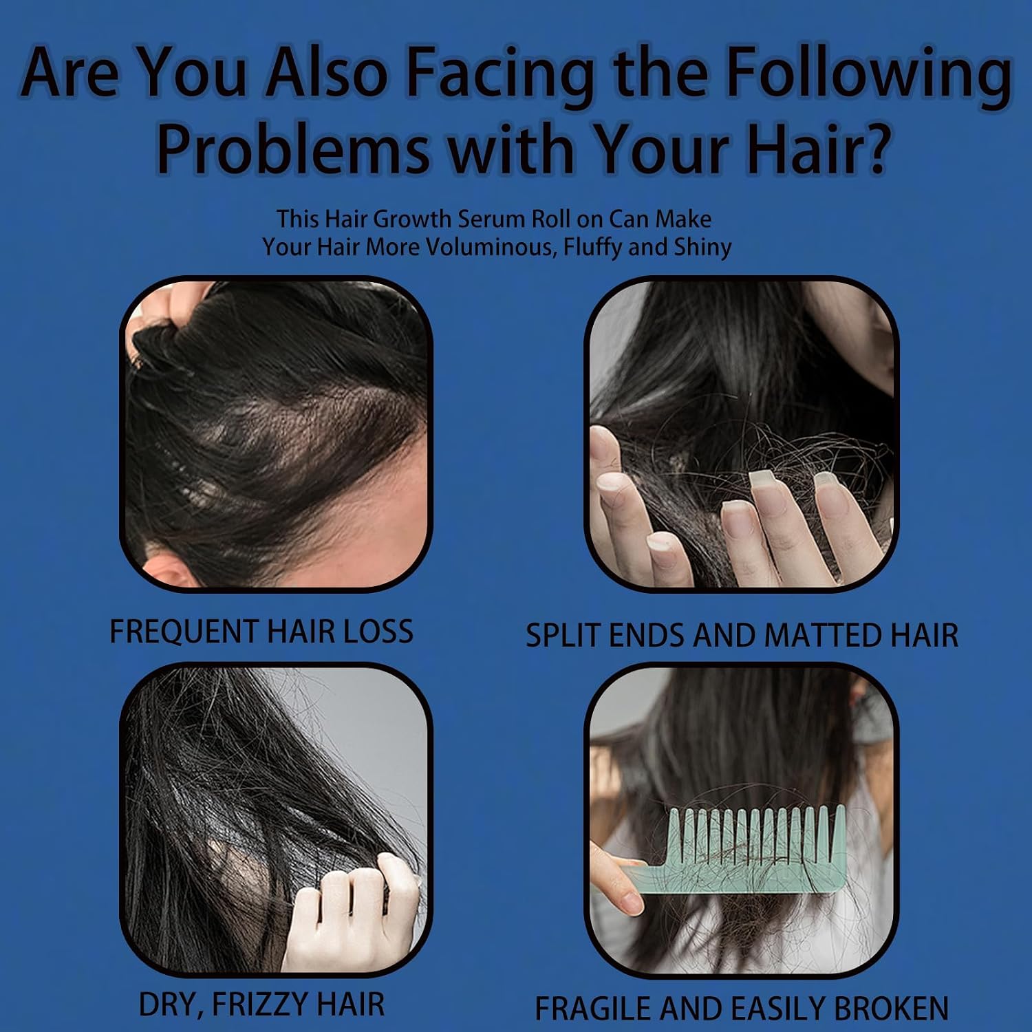 Hair Growth Serum Roll On, Advanced Mens Hair Growth Serum, Thicker & Stronger Hair, Nourishes Scalp & Roots for All Hair, Non-greasy Hair Loss Support for Men & Women (3pcs)