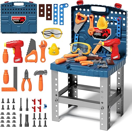 Juego de herramientas para niños con caja de herramientas y taladro de juguete electrónico, juegos de construcción para niños de 3 a 5 años,