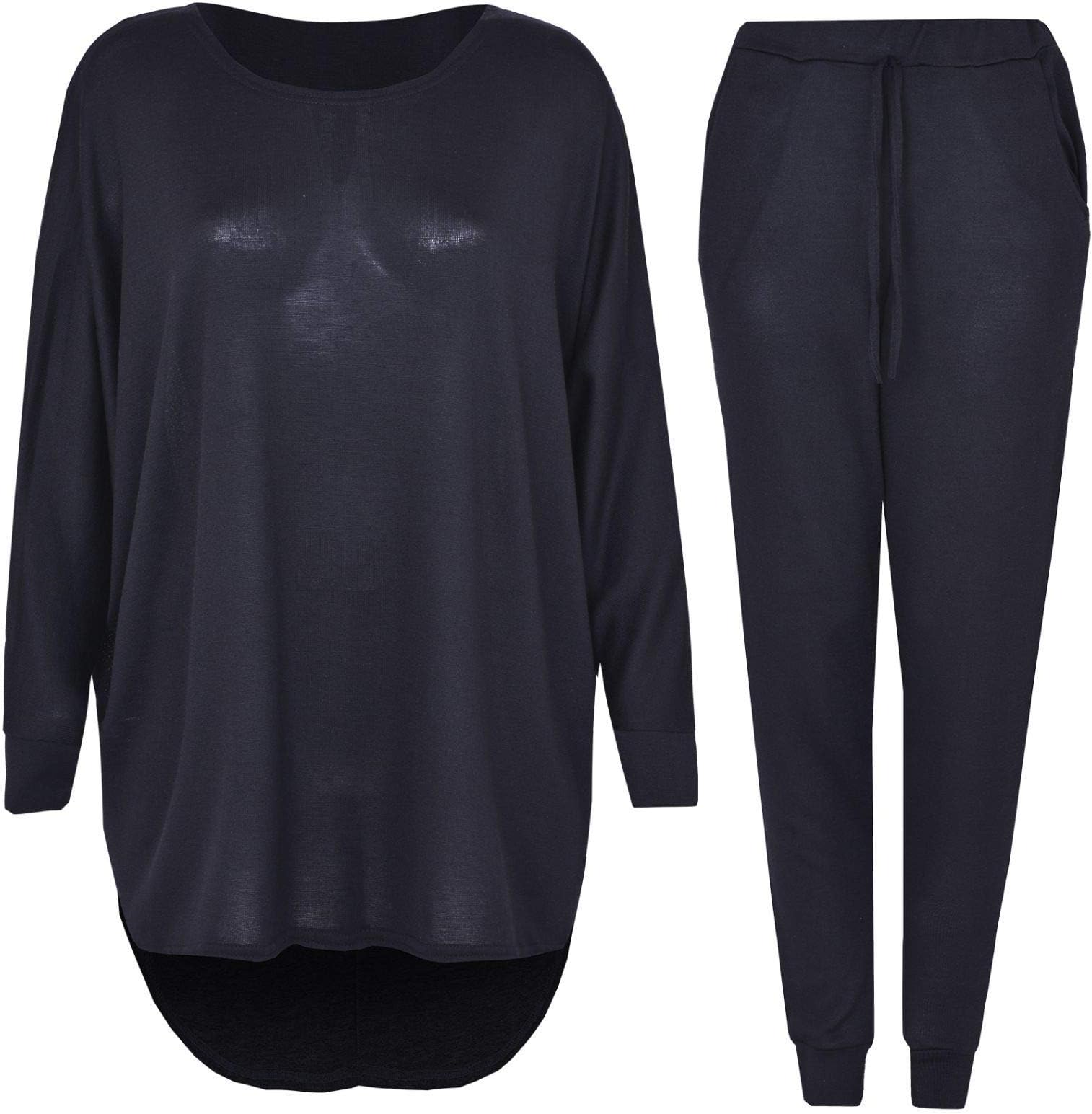 Magritta RG CLOTHING 2 Piece Track Suit Set High Low Top and Bottoms Casual Loungewear Sweatshirt Joggers Set (XXL (22-24), Black)