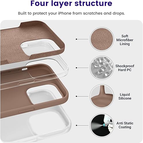 Miniatura 4 de OTOFLY Diseñada para iPhone 14 Pro Max, funda delgada de silicona a prueba de golpes para iPhone 14 Pro Max de 6.7 pulgadas (marrón claro)