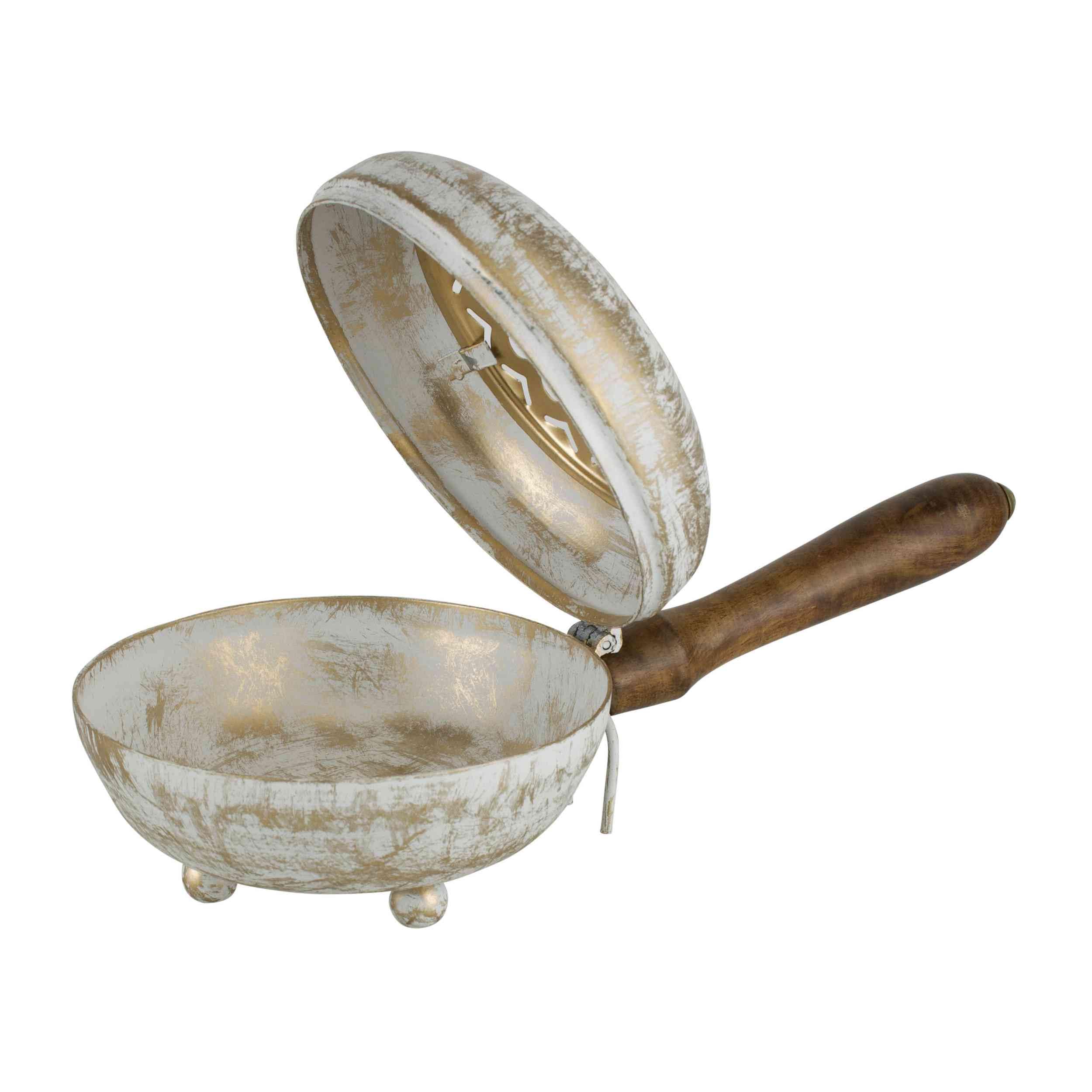 NKlaus 16408 - Sartén para incienso (hierro, 23 x 11,5 x 7 cm, mango de madera, pátina vintage, para rituales, meditación e iglesia, con tapa y patrón de aireación)