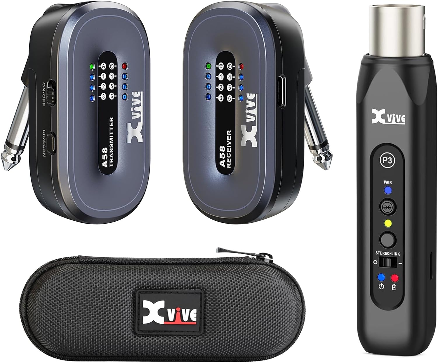 Xvive A58 5.8GHz Wireless Guitar System Bundle Xvive P3 Wireless XLR Bluetooth Receiver