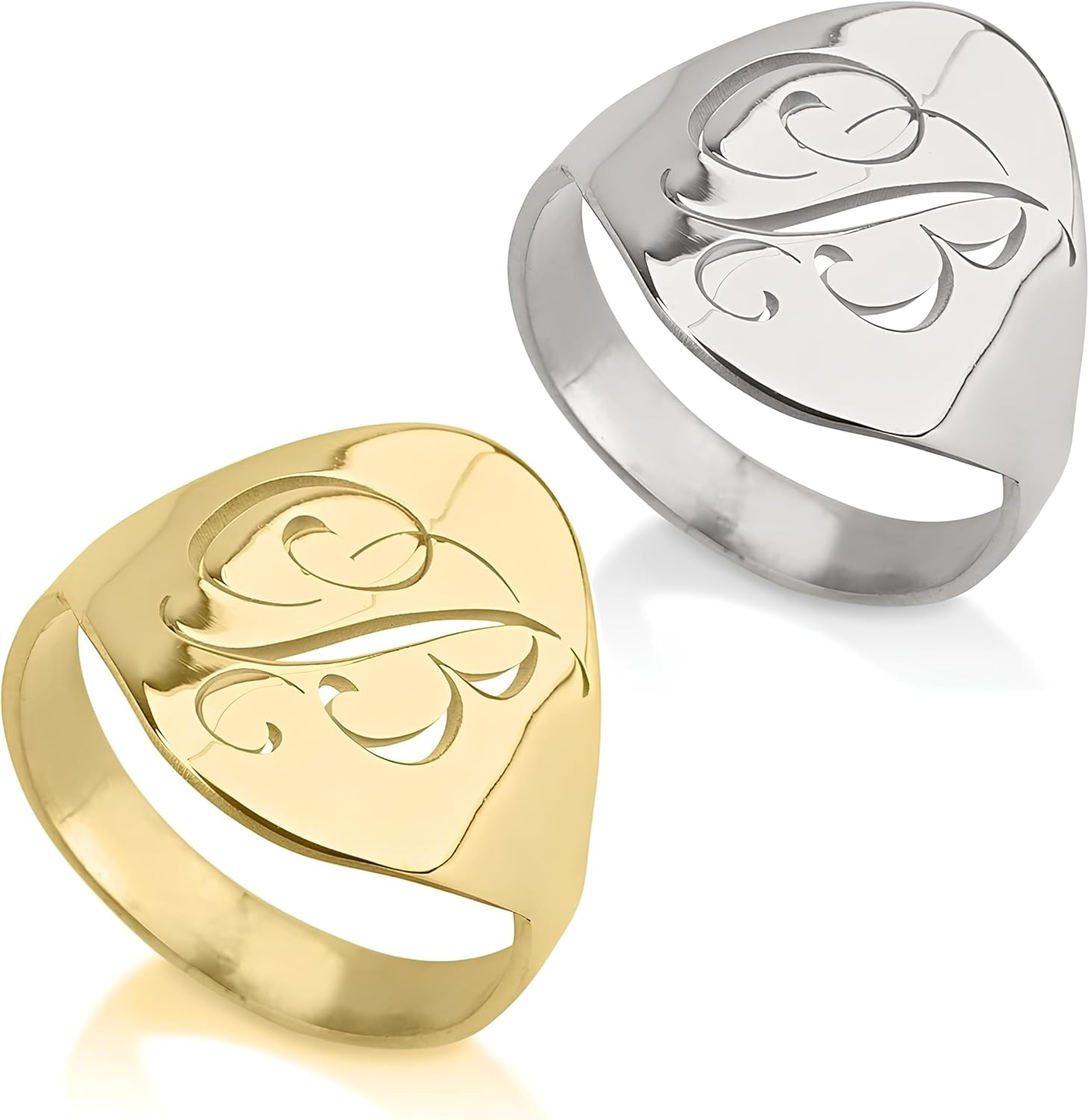 Initial Ring - Silver Letter Ring - Script Gold Name Ring for Women - Wife, Girlfriend Personalized Ring - Initial Signet Ring Custom Initial