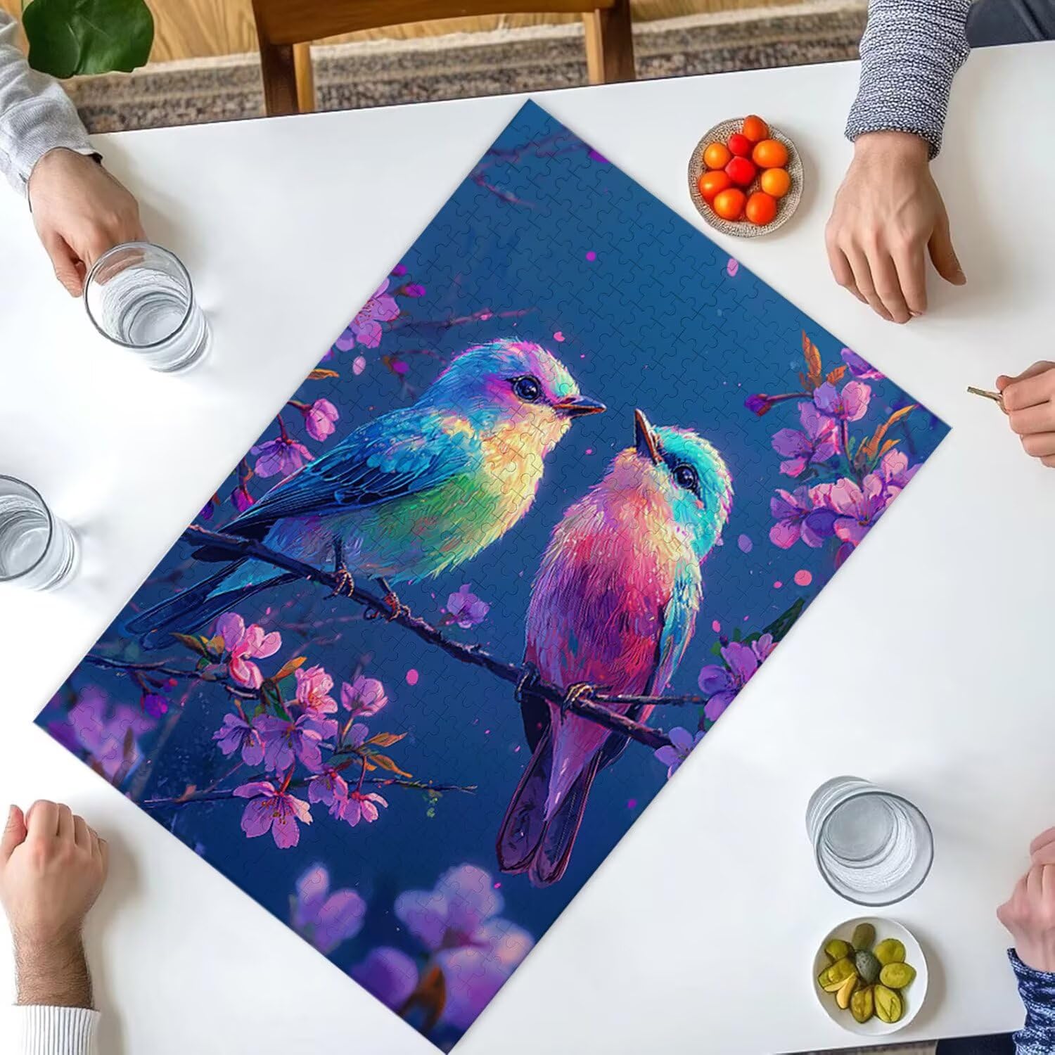 Puzzle dla dorosłych 1000 elementów kwiatów i ptaków, 1000 sztuk puzzli dla dorosłych, gra edukacyjna, 76 x 50 cm, odpowiednie do dekompresji i dekoracji ścian pokoju, prezenty j-408