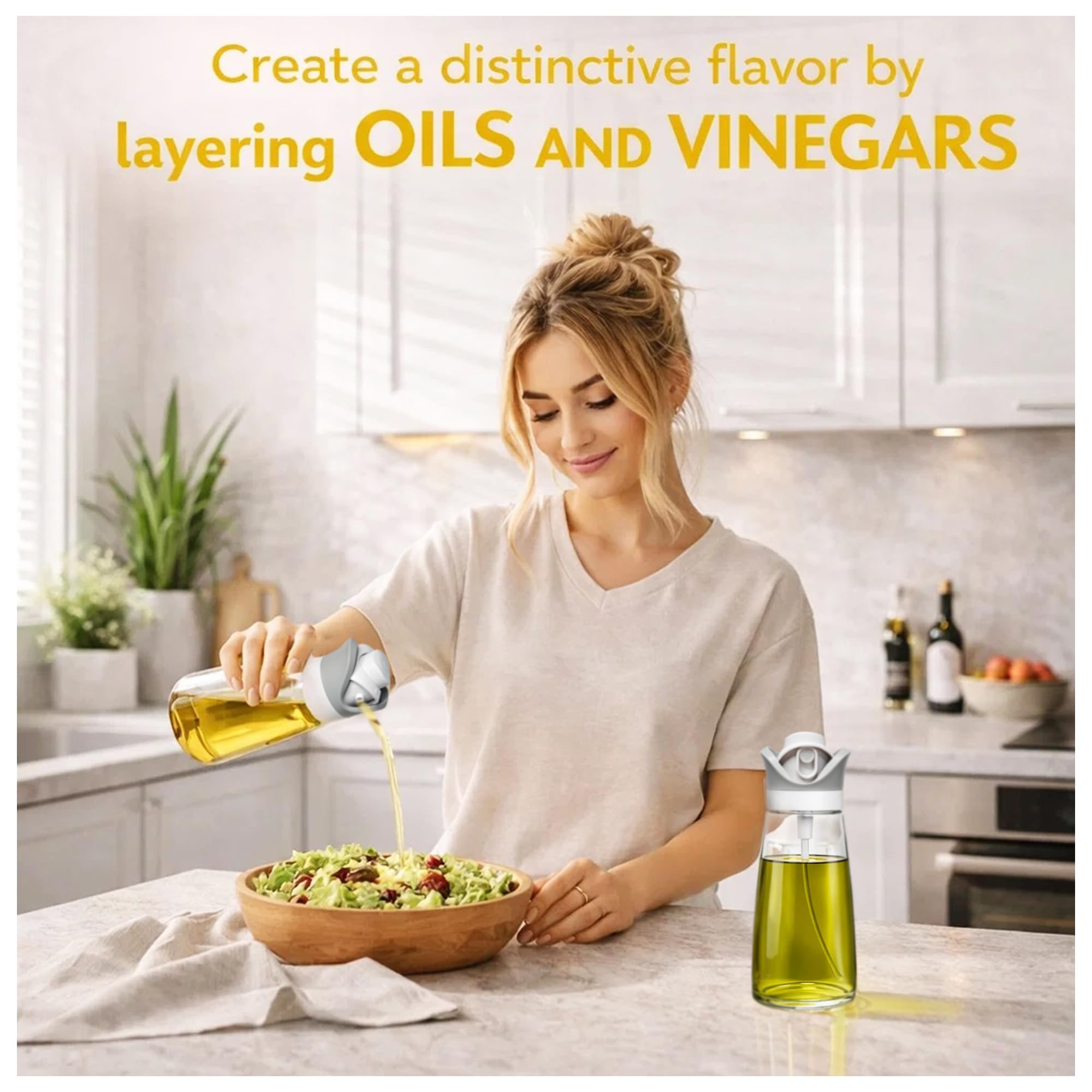 Dispensador de aceite 2 en 1 y botellas en aerosol, pulverizador de aceite de oliva de vidrio para cocinar, hornear, freidora de aire, ensalada y barbacoa, vertido controlado y pulverizador