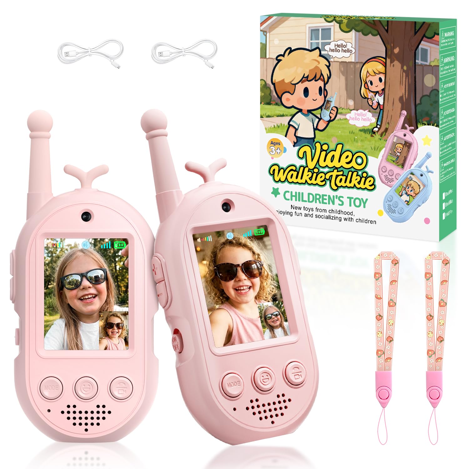 Upgraded Video Walkie Talkies for Kids, 2 Pack Rechargeable Voice/Video Call Kids Walkies Talkies, Toddler Toys for Indoor, Outside, Camping, Hiking,