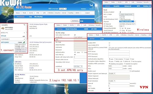 Miniatura 9 de KuWFi Enrutador 4G LTE con ranura para tarjeta SIM, enrutadores de Internet WiFi inalámbricos desbloqueados de 300 Mbps con 4 antenas no