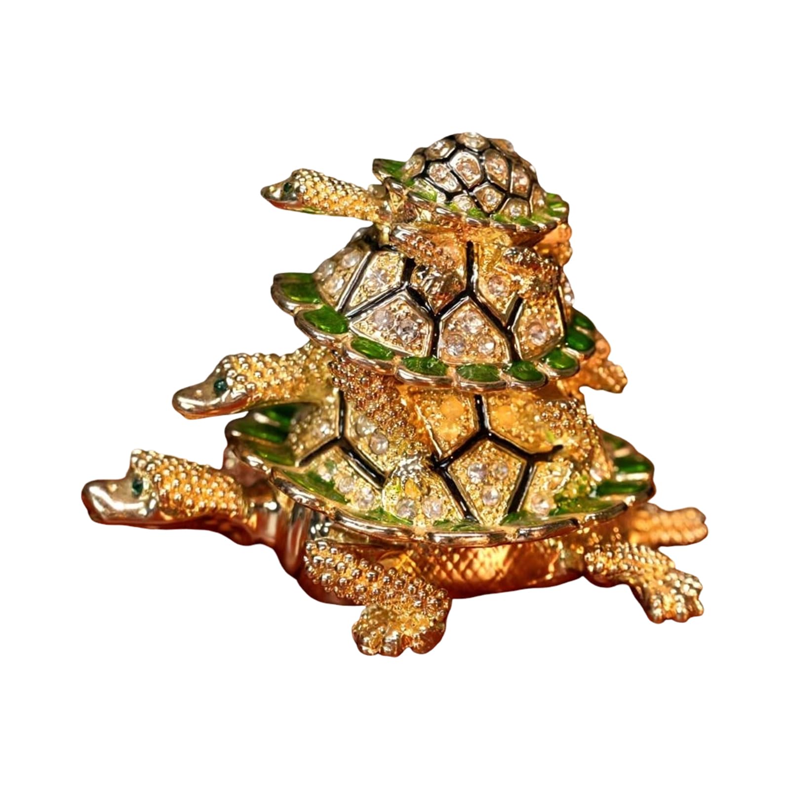 Compact Turtle Trinket Organizer Figurine, Decorative Alloy Jewelry Box with Color Accents for Dresser and Desk Animal Decor Accessory Container Shelf Ornament Tabletop Storage Small Metal Figurine