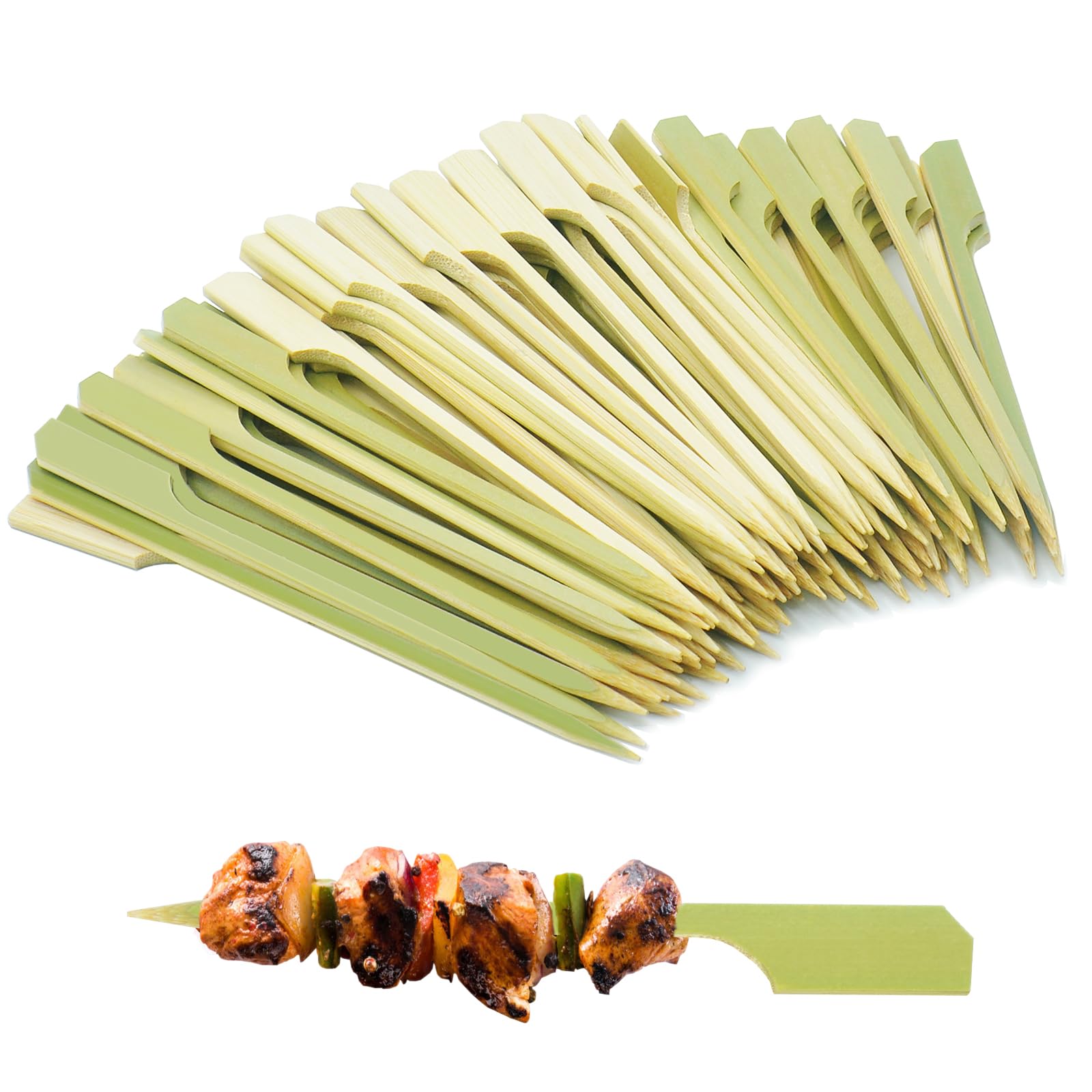 PokShow 1000Pcs Bamboo Skewers for Grilling,4.7Inches Cocktail Skewers Appetizer Toothpicks,Natural Green Bamboo Paddle Picks Yakitori skewers, Ideal for Fruit, Kabob, Appetizers,Marshmallow