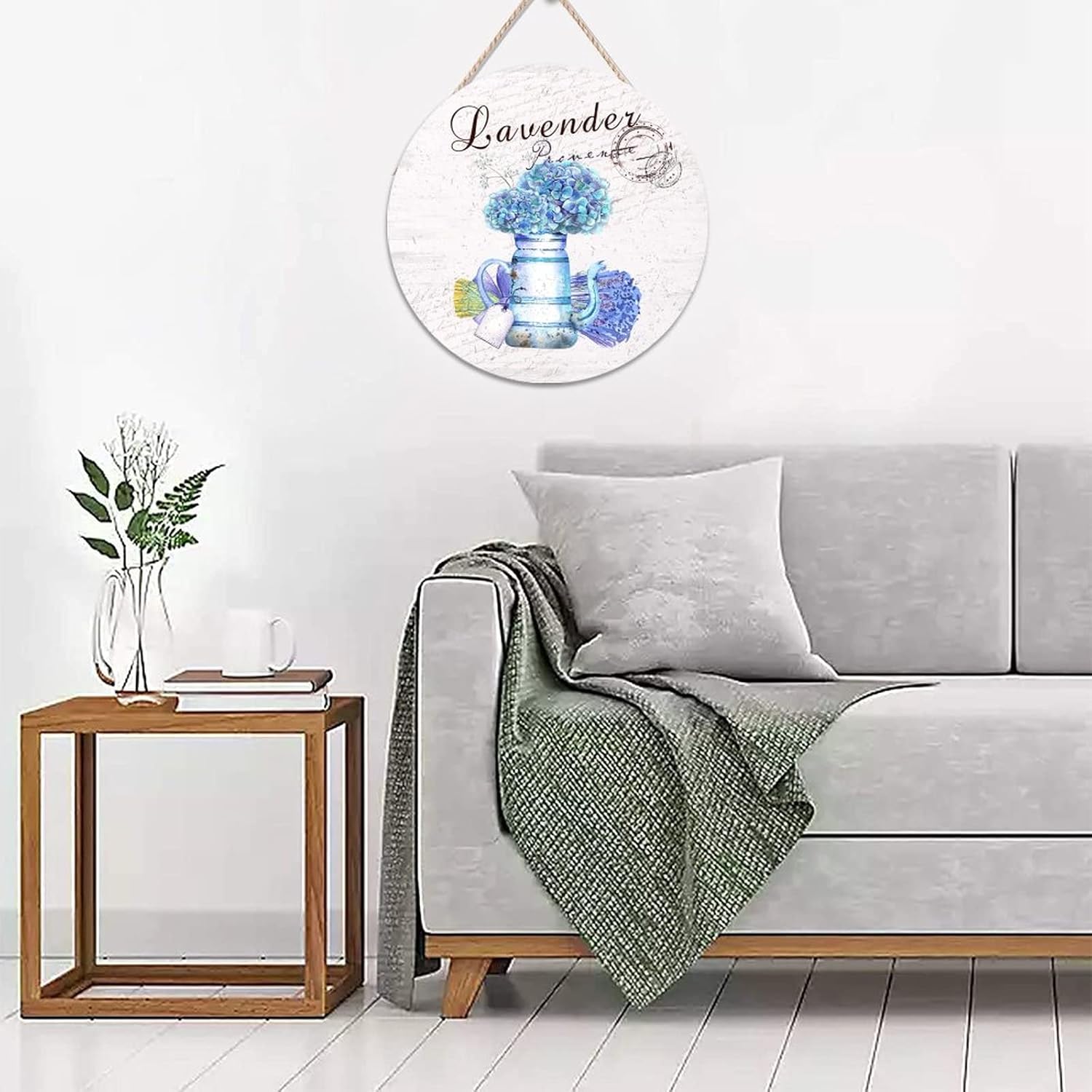 Custom Calligraphy Round Door Hanger Sign, Lavender Wood Door Sign, Floral 16x16in Wall Hanging Sign Plaque Farmhouse Backyard Door Hanger Wall Decor Housewarming Gifts