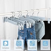 Vista 2 de Paquete de 20 perchas para faldas con clips ajustables antióxido para pantalones, faldas, perchas para ropa, azul claro