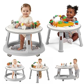 5-in-1 Baby Walker with Wheels, Bouncer, Push Walker & Building Block Table