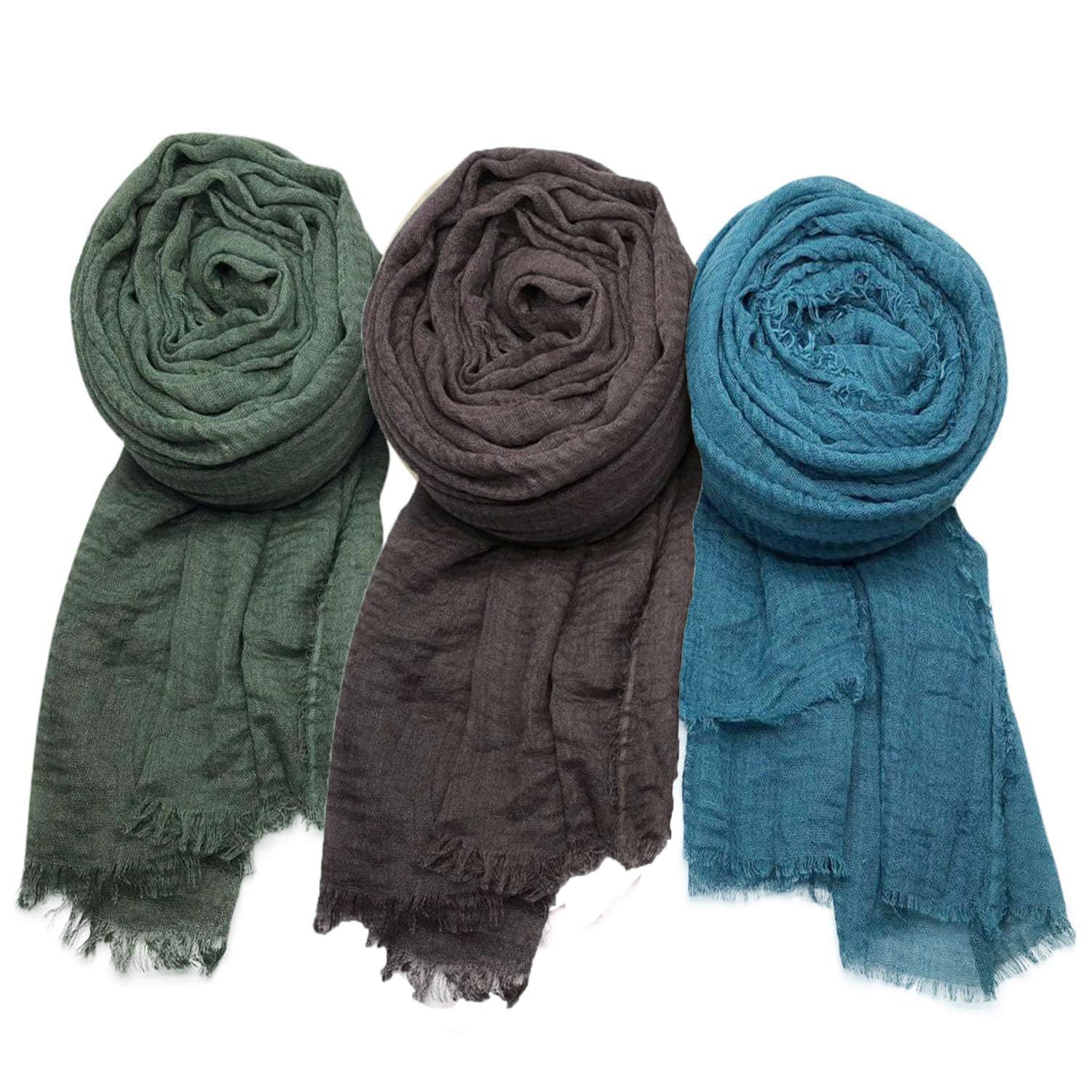 ICWWomen's Premium Wrinkle Ironless Crinkled Cotton Hemp Summer Scarf Stoles Shawl head scarves for girls