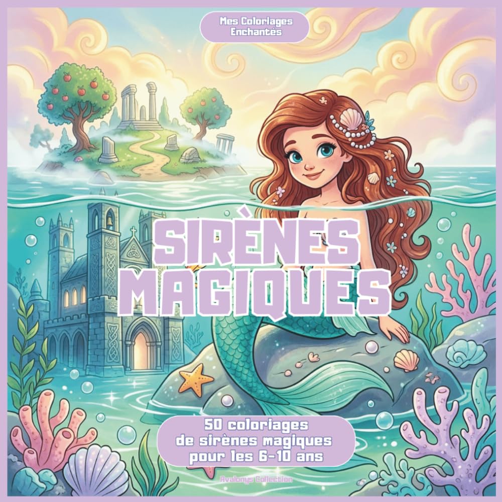 Sirènes magiques: 50 coloriages fantasy de sirènes magiques pour les enfants de 6 à 10 ans (Mes coloriages enchantés - Avalonys)