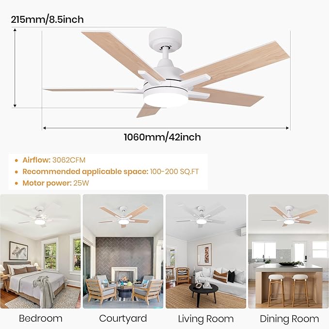 Ventilador de Techo 52 Pulgadas con Luz LED y Control Remoto miniatura 7