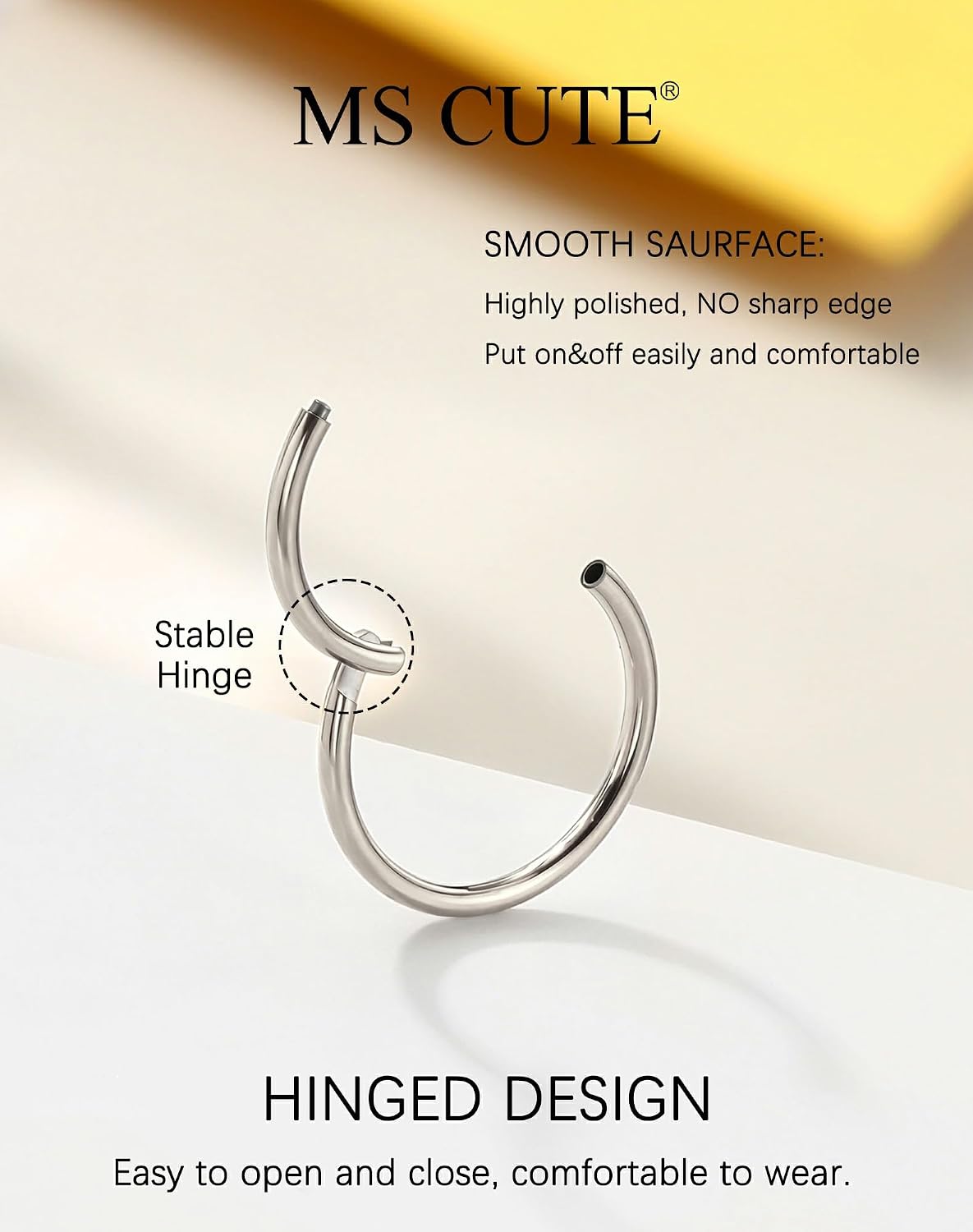 316L Stainless Steel Silver Nose Ring Set, 3PCS Nose Hoops, CZ & Smooth Styles, 20G 6mm Nose Ring Hoop, Seamless Hinged Segment Ring for Nostril Septum Cartilage