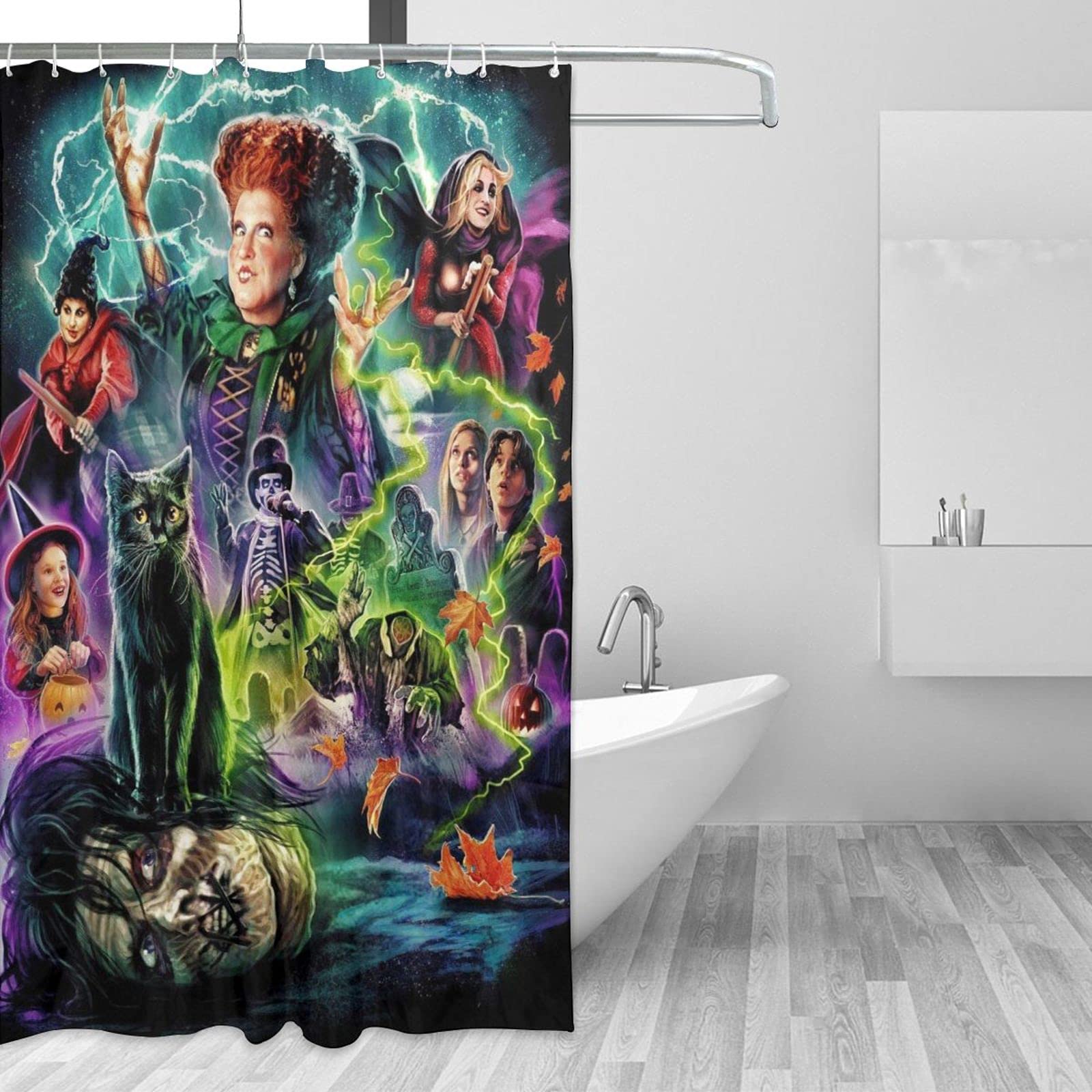 JACKGOLD NewYorkRREV Hocus Pocus Shower Curtain Character, Polyester Fabric Shower Curtain Durable Water Repellent Bath Curtain for Bathroom, Bathroom Accessories with Hooks, 55 X 72 in, One Size