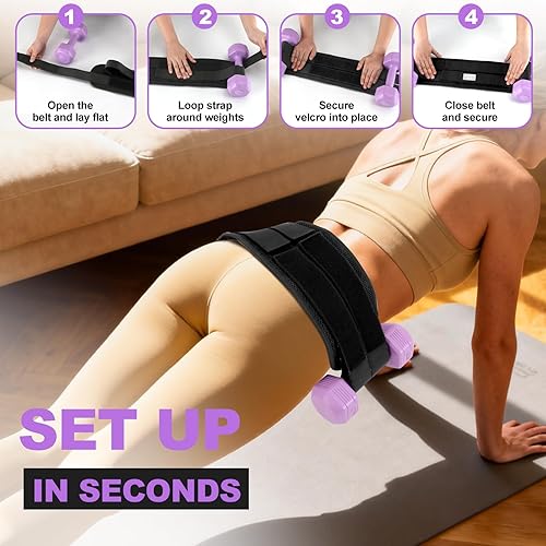 Miniatura 6 de Hip Thrust Belt with 3 Resistance Bands - Adjustable Fitness Belt for Dumbbells, Kettlebells, Plates - Support Up to 100 lbs - For Glute Workouts at