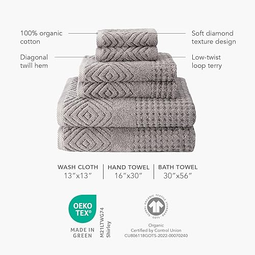 Miniatura 4 de Texere - Juego de toallas de baño de lujo 100% algodón orgánico jacquard de 21.66 ozm, ultra suaves y absorbentes, calidad de hotel y spa (diamante,