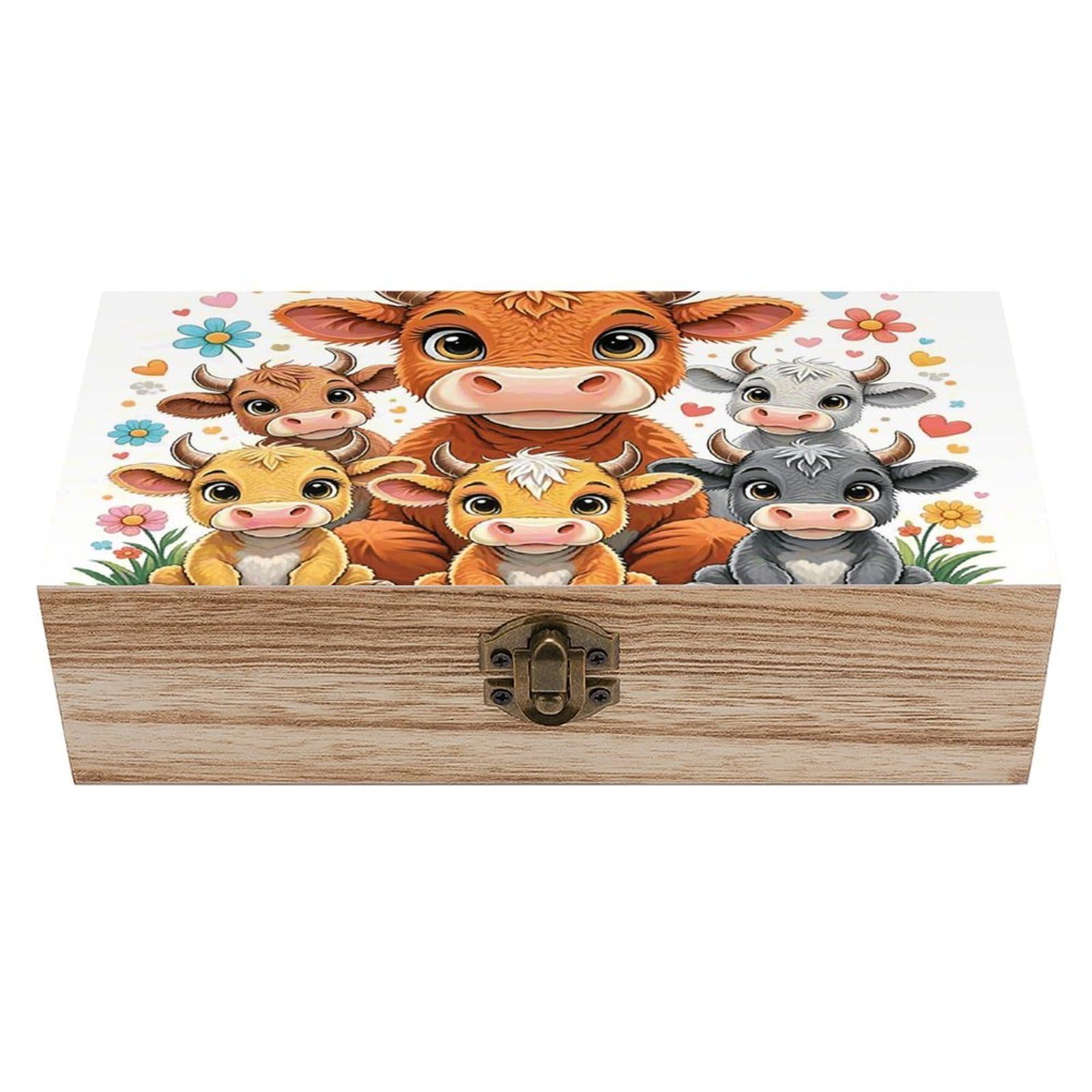 FodPand Decorative Keepsake Box Wooden Storage Boxes with Hinged Lid Handmade Cow Wood Organizer Memory Treasure Box for Jewelry Craft Card Photo Storage Wedding Bridal Shower Gifts
