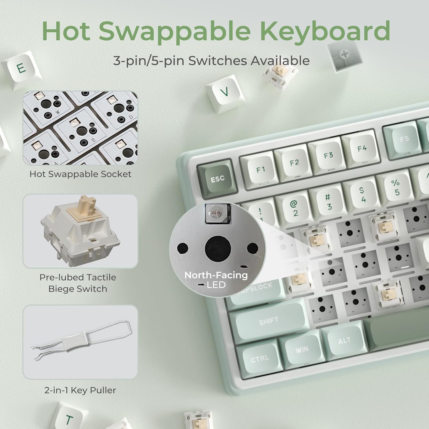 RK ROYAL KLUDGE R98 Pro Creamy Mechanical Keyboard, 96% Wired Gaming Keyboard RGB Backlit with Number Pad and Volume Knob, Gasket Mount, MDA Profile PBT Keycaps, Hot Swappable Pre-lubed Tactile Switch - Image 7