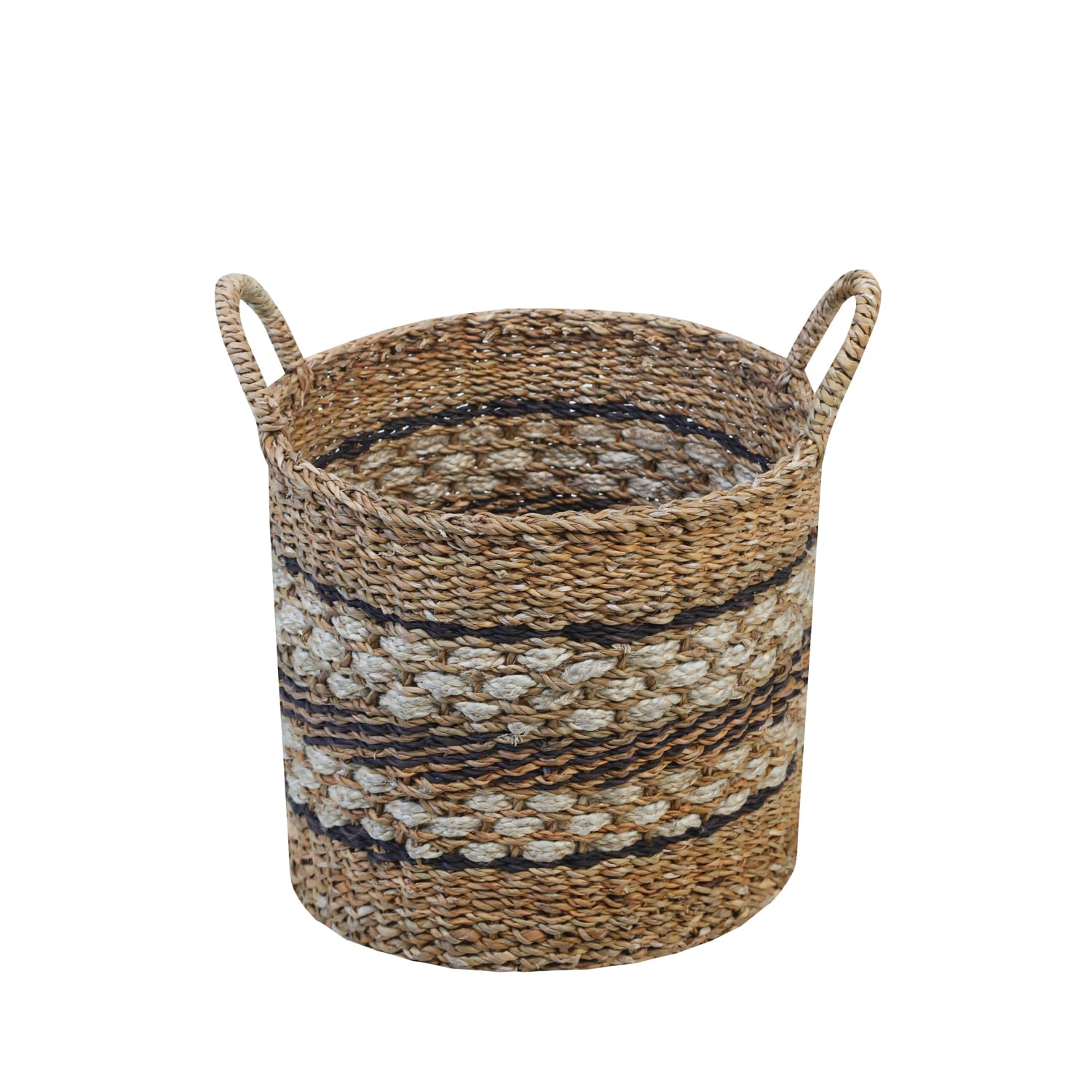 Cream, Black and Neutral Woven Storage Baskets with handle, various sizes (Multi Color, Medium)