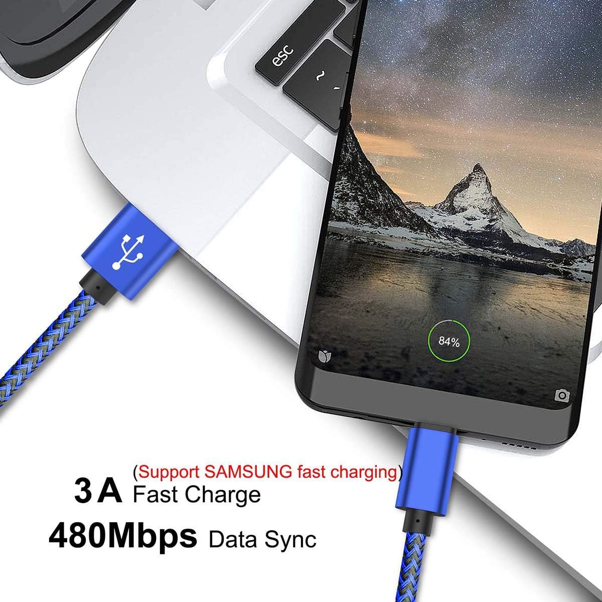 USB C Cable, UNISAME (6pcs Pack) 6Ft Braided USB Type-C 3.1 to USB 2.0 Data Charging Cable Reversible Connector Cord for Galaxy S8 S8+ C9 Pro, Moto Z, LG G6 G5 V20, Nexus 5X 6P, Oneplus 3 5 and more