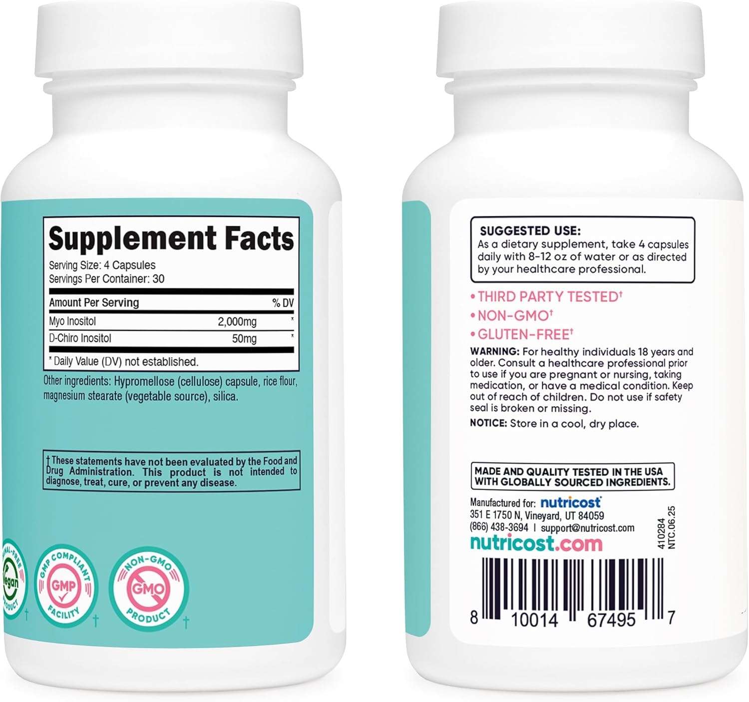 Nutricost Myo Inositol & D-Chiro Inositol for Women 2000mg, 120 Capsules, 2000mg Myo & 50mg D-Chiro Per Serving, 30 Servings, Vegetarian Friendly, Non-GMO & Gluten Free - Image 4