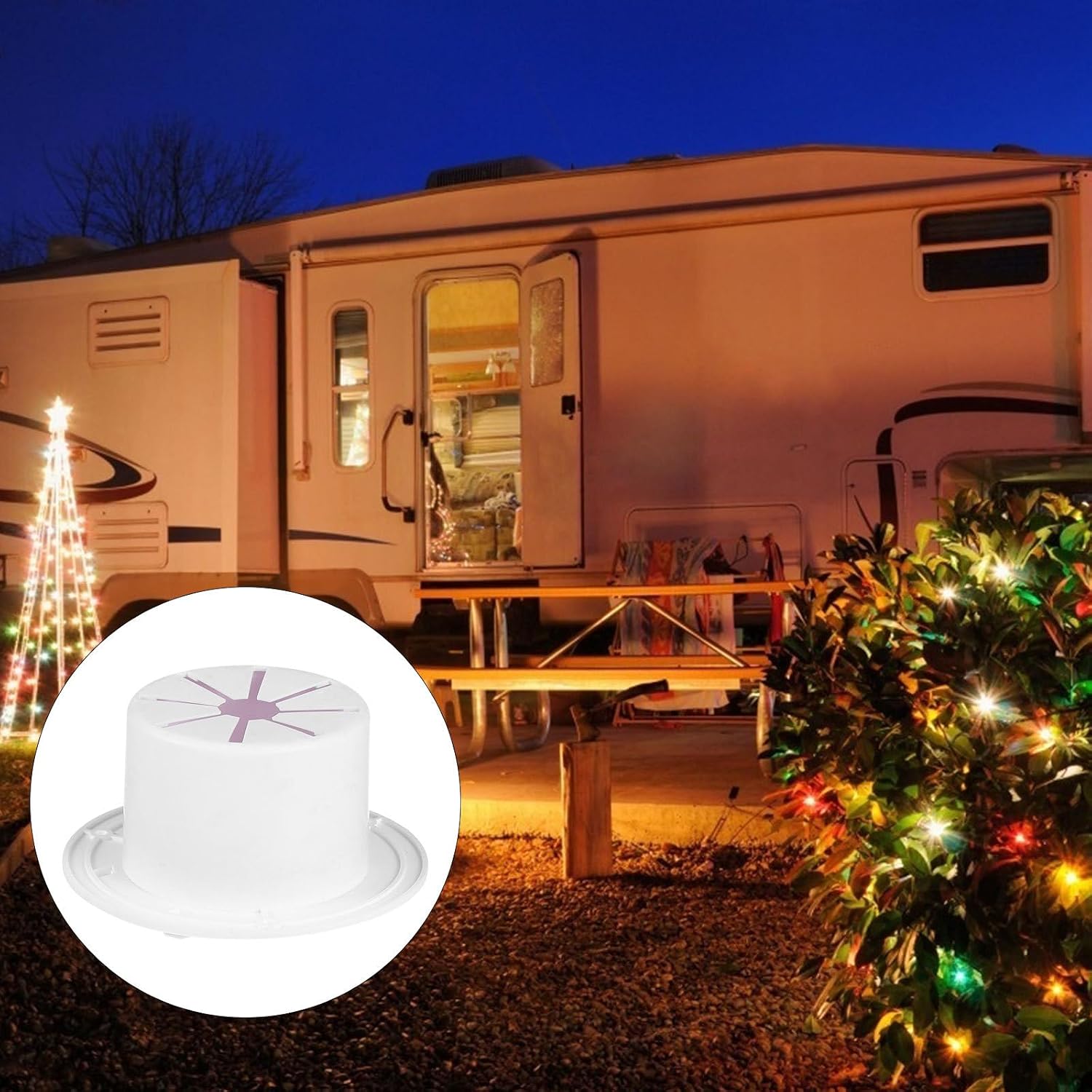 CHILDWEET Round Rv Electrical Cable Hatch Cover with Back Junction Box, White Electric Power Cord Lock Box for Trailer Wiring and Outdoor Rv Cable Protection