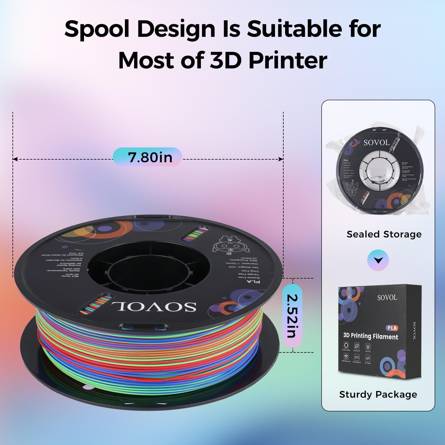 Sovol Matte PLA Filament Rotated Tri Color Co-Extrusion 1.75mm, Fast Change 3D Printer Filament 1kg/ 2.2lbs, Matte Red Green Blue 3 in 1 Coextrusion PLA Material +/-0.03mm