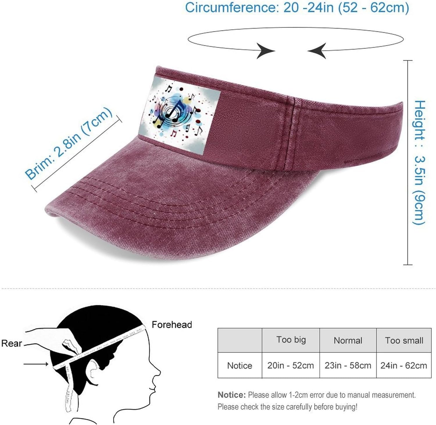 Polka Dot Music Note Sun Visor Hat for Men Women image 2