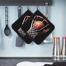 Basketball Pot Holders Set of 2 Kitchen Potholders with Pocket Heat Resistant Hot Pad Table Pads Non Slip Trivet for Cooking Baking Camping