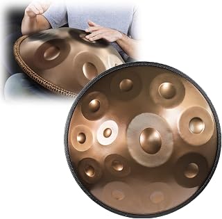 Tambor de aço 9/10/12 notas 56 cm, presente de instrumento de música curativo feito à mão Handdrum, Handpan Drum Sound Performance com Drum Bag, percussão melódica (12 NOTES_440HZ, Gold)