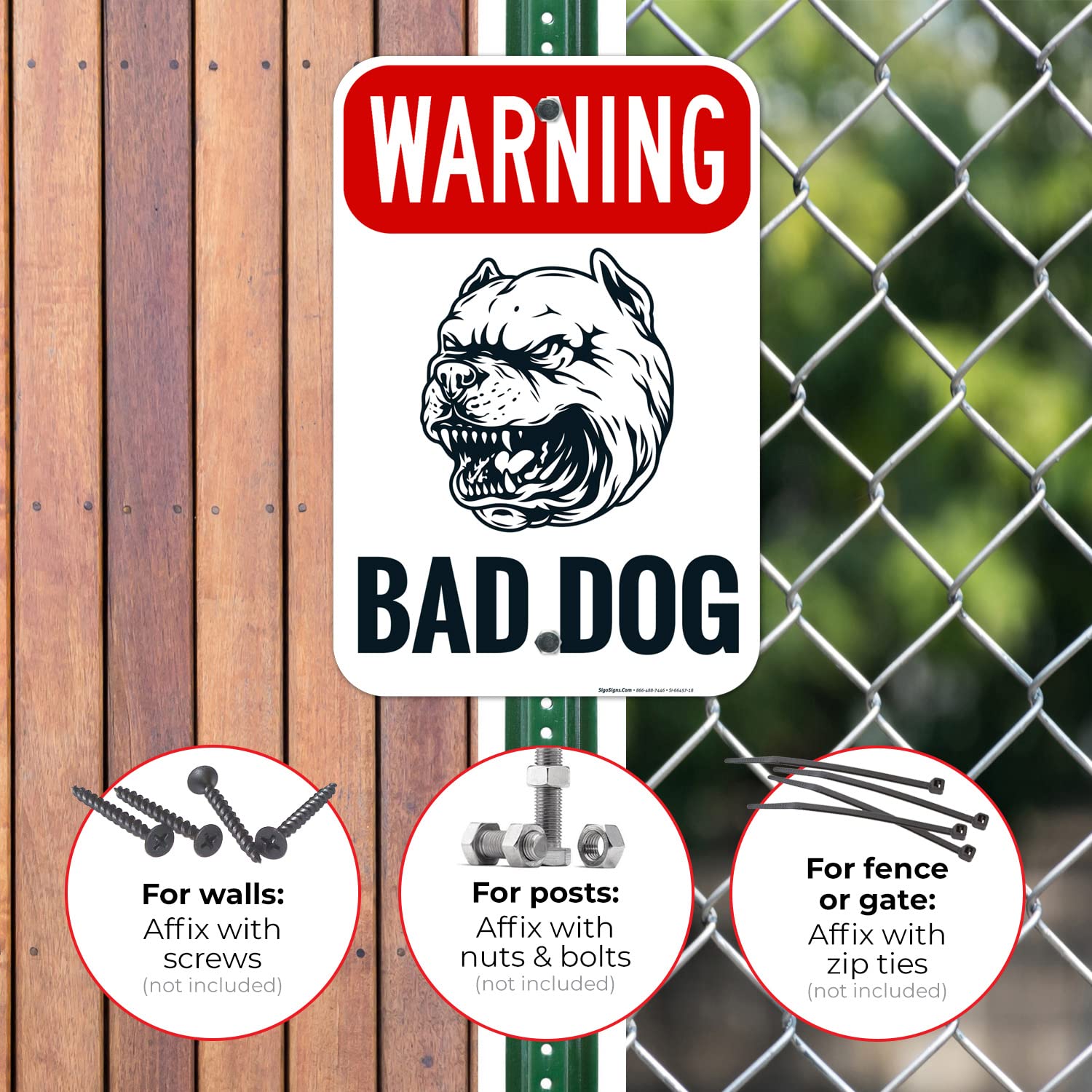 Warning Bad Dog Sign, 12x18 Inches, Rust Free .063 Aluminum, Fade Resistant, Made in USA by Sigo Signs