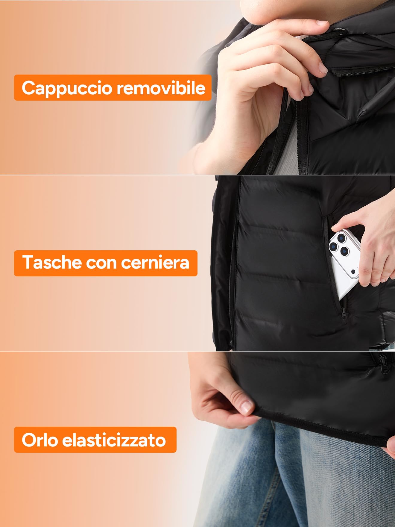 DR.PREPARE Gilet Riscaldato con Cappuccio Unisex con Batteria 7,4 V 16000 mAh 3 Livelli di Calore 10 Zone di riscaldamento Giubbotto Riscaldato per Uomo e Donna per Sci Pesca Escursionismo