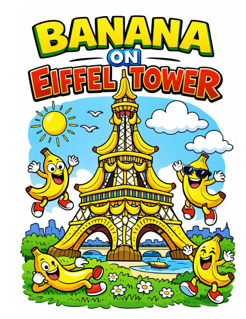 Banana on the Eiffel Tower: A Fun & Relaxing Coloring Book, Reduce stress, Reduce screen time