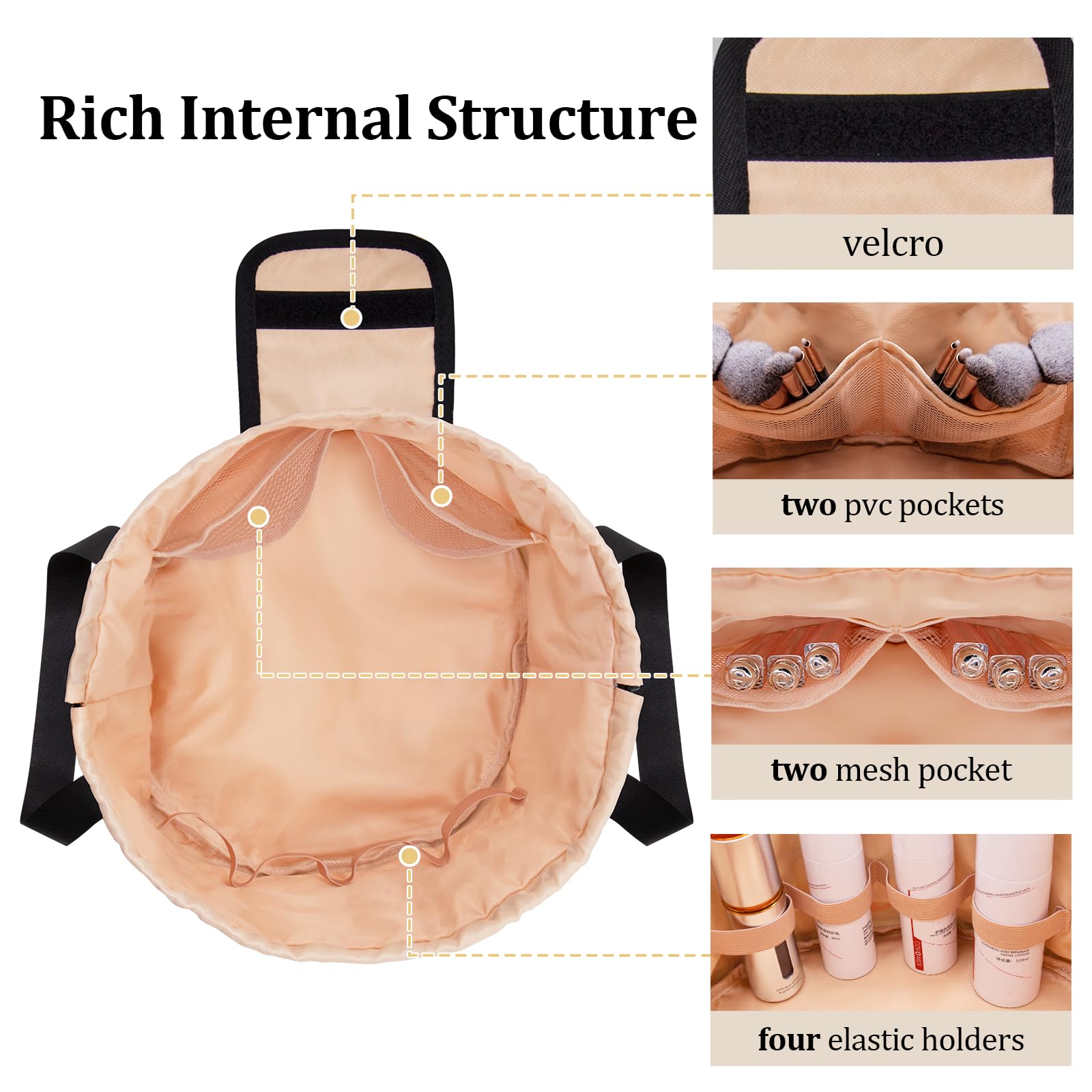 Barrel Drawstring Makeup Bag Large Travel Makeup Bag,Portable Large Capacity Cosmetic Bag Toiletry Organizer for Travel Accessories Make Up Essentials and Hair Product,Gifts (Khaki)