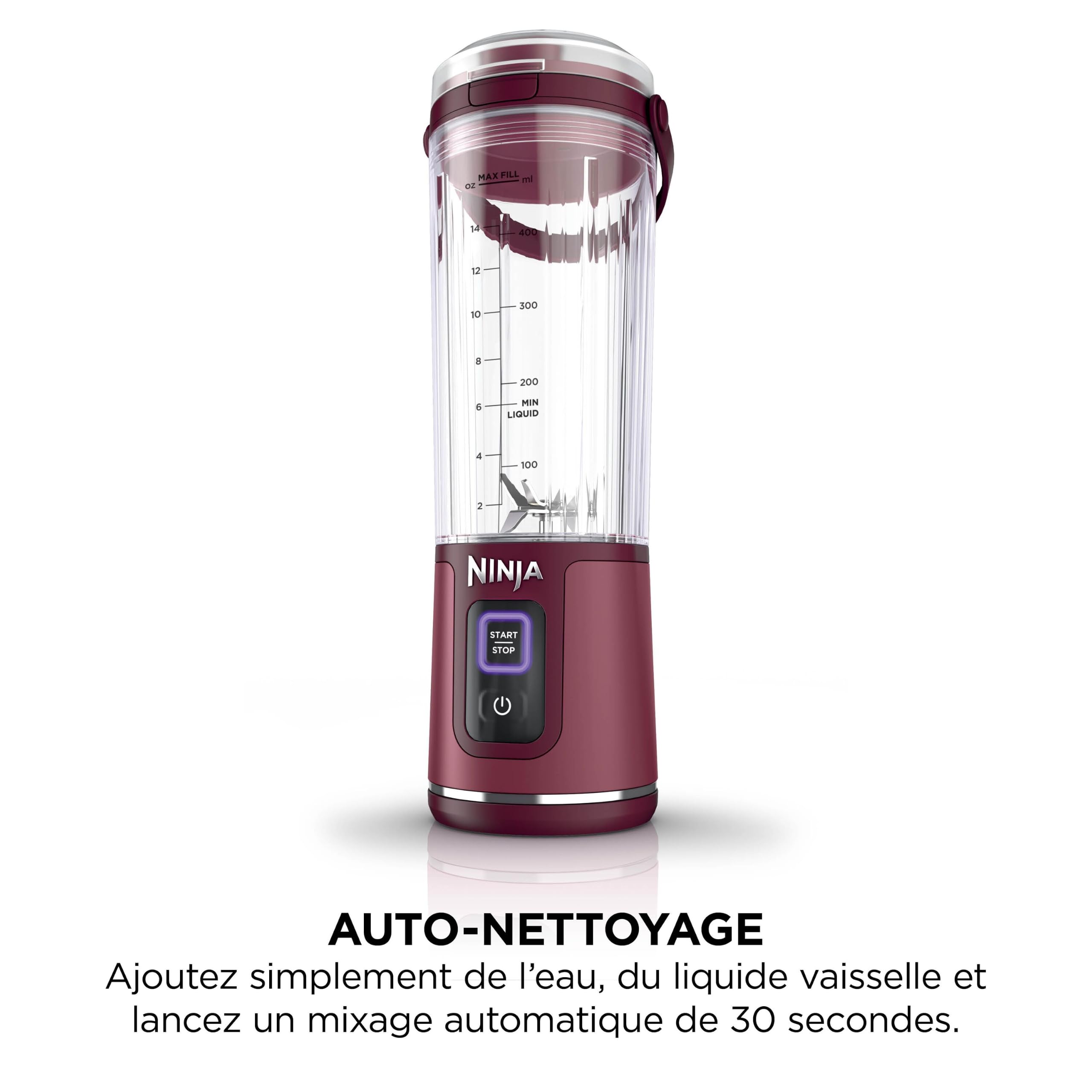 Ninja Blast Blender portable, 530 ml, couvercle résistant aux fuites et bec verseur, mini blender sans fil puissant, rechargeable, smoothies, shakes, mixe fruits et glaçons, Canneberge, BC151EUCR