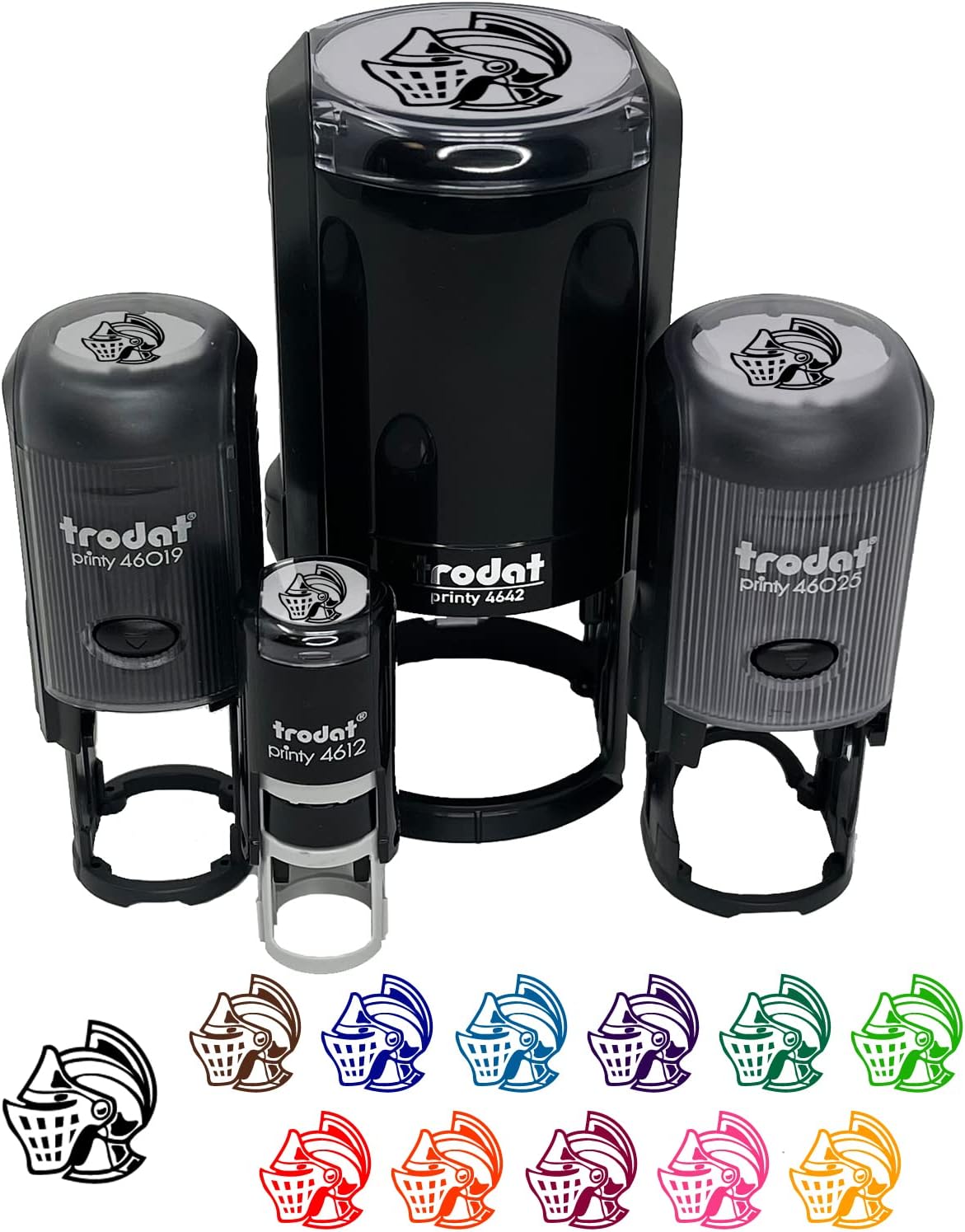 Medieval Knight Helmet Self-Inking Rubber Stamp Ink Stamper for Stamping Crafting Planners - 1-1/2 Inch Large - Black Ink