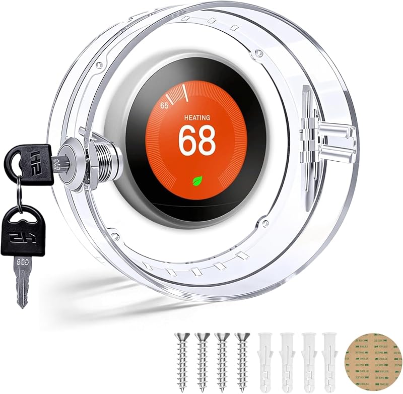 Round Thermostat Lock Box with Key,2026 Upgrade Model, Clear Wall Universal Thermostat Guard Cover, Fits Round Nest Thermostat (5.31" x 5.31" x 1.96") or Smaller