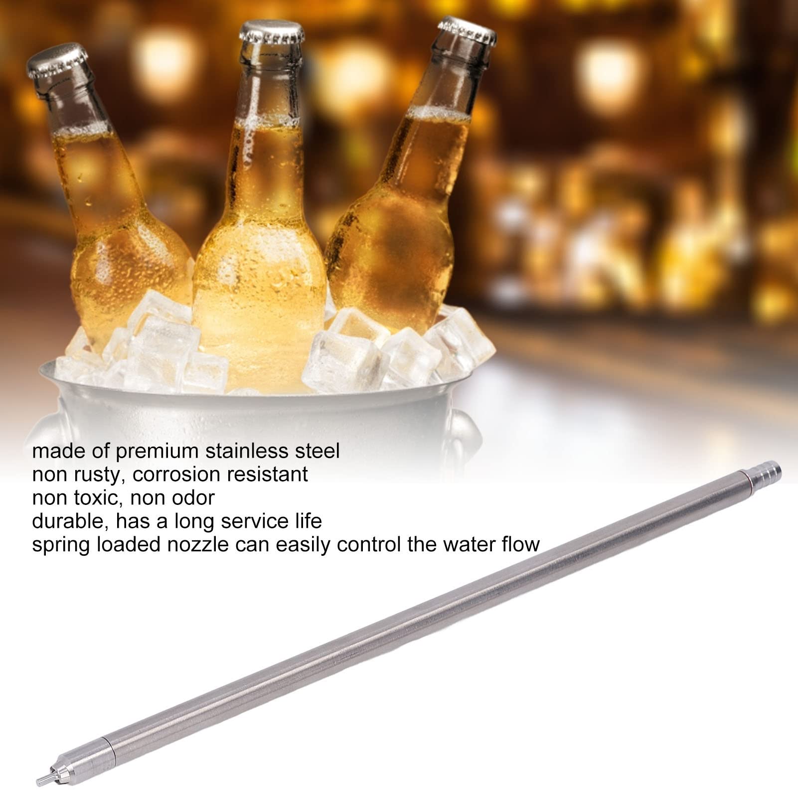 Flaschenfüller, Bier Flaschenfüller, 35,2 cm Edelstahl Federbeladener Bierflaschenfüller,Canning Typ Füllstab mit Bürsten Schlauch und Klemme, Abfüllröhrchen für Bar Home Bier Wein Abfüllung
