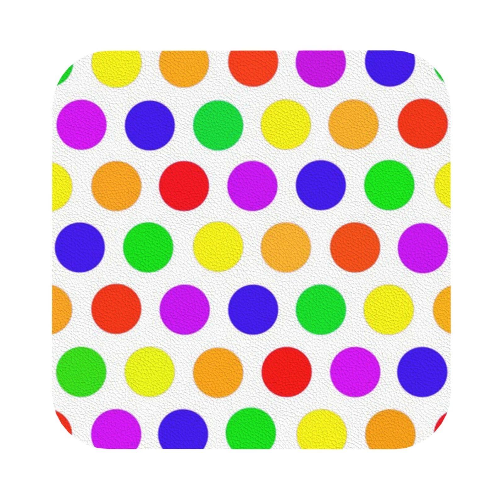 Beautiful Polka Dot PU Leather Coasters Set of 6 Square Drink Coasters