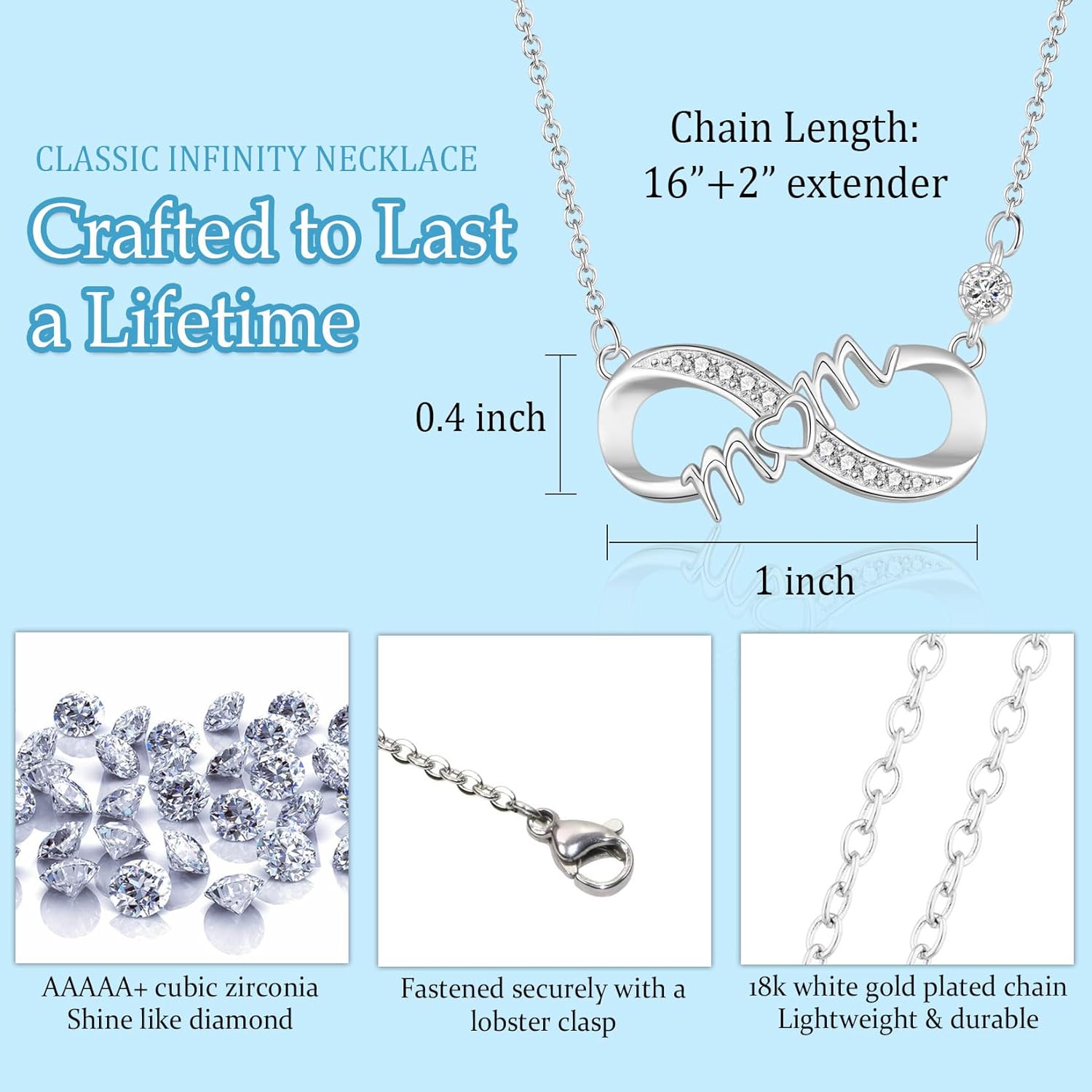 EPIRORA Gifts for Mom Daughter Auntie Niece Nana Granddaughter, Silver Infinity Pendant Necklace Jewellery Presents for Women Girls on Birthday Christmas Mother's Day Valentines Day - Image 6