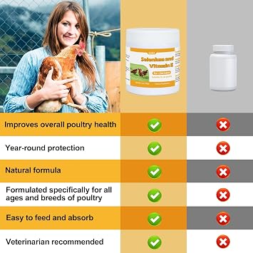 Selenium and Vitamin E Powder for Chickens, Selenium for Chickens, Immune System, Muscle Support & Prevents, Improve Wry Neck, Selenium, Vitamin E Supplements, Suitable for All Poultry, Chicken & More