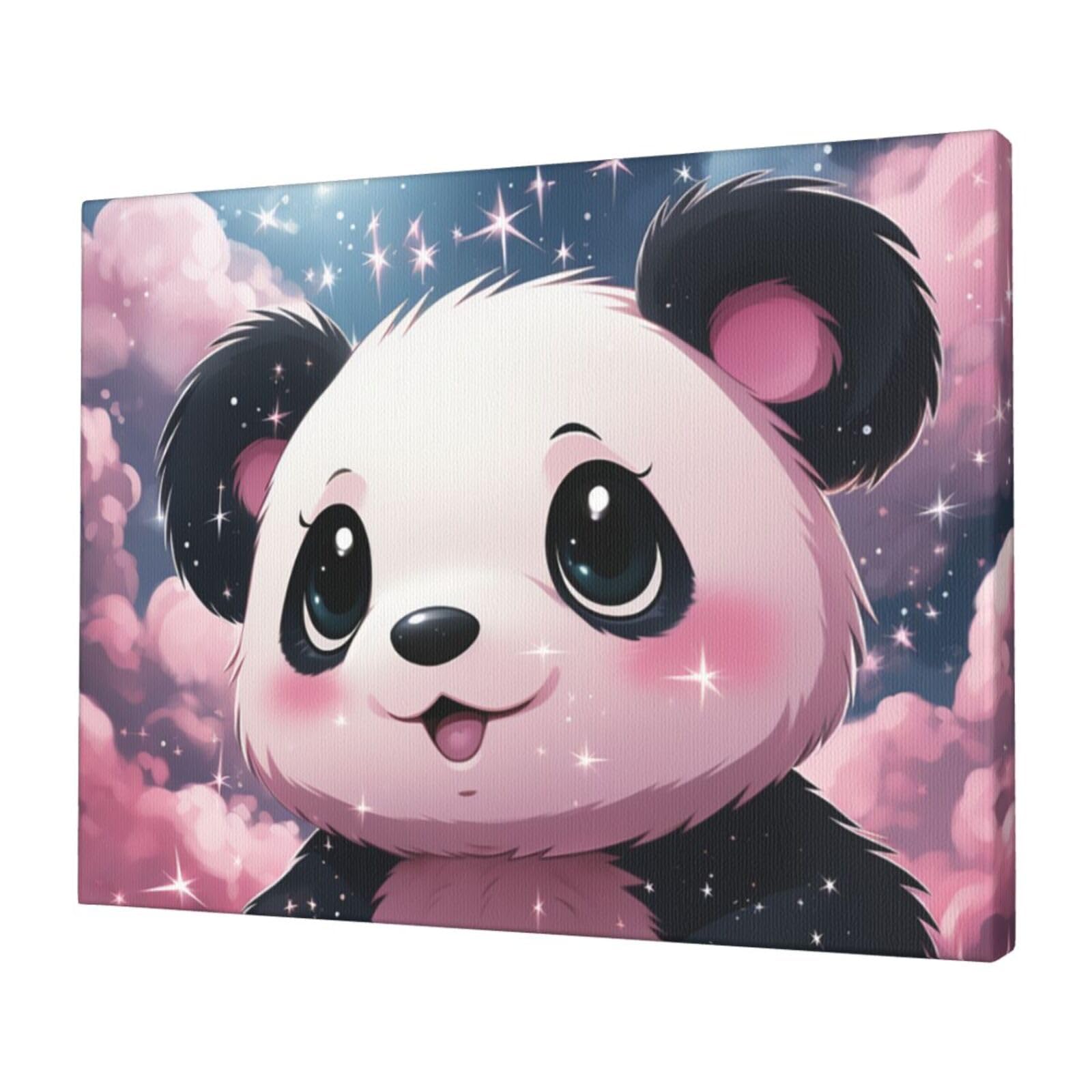FodPand Canvas Wall Art for Living Room Wall Decor 12"x16" Modern Artwork Painting Pictures Hanging Canvas Prints Pink Panda Aesthetic Wall Art for Bedroom Bathroom Office Wallart Decor