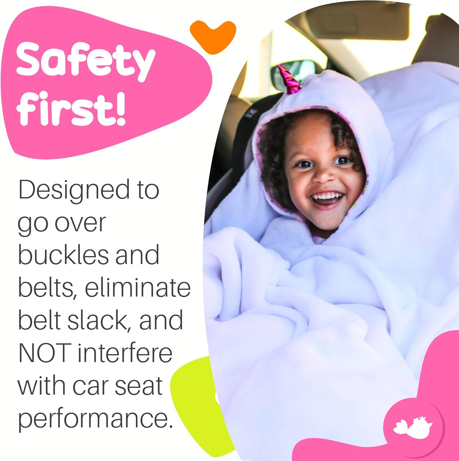 Birdy Boutique Car Seat Poncho for Kids – Reversible Warm Blanket with Hoodie – Safe to Use Over Seat Belts – Easy On, Easy Off, and Doesn’t Impact Seat Performance - Unicorn – One Size - Image 3