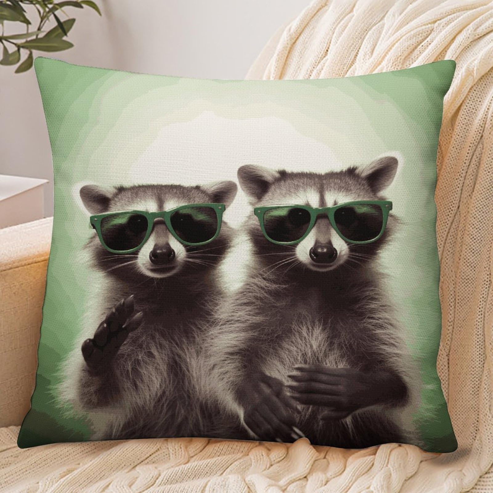 Fekiloot Style Funny Raccoon Green Sunglasses Pillowcase Pillow Sham Pillow Case