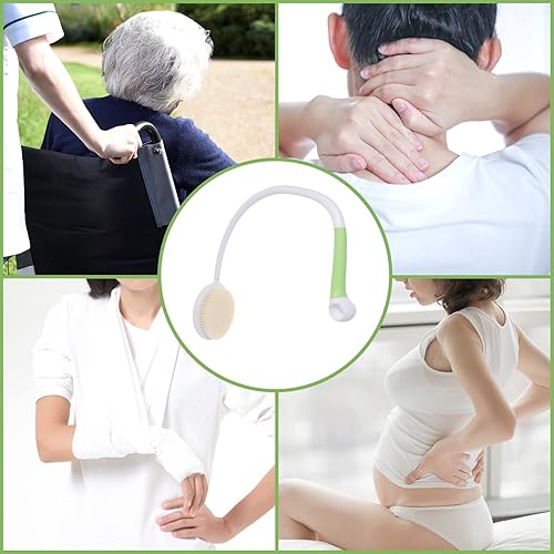 Vista 22 de Fanwer Cepillo de baño trasero de 27.5 pulgadas, mango largo para ducha y depurador corporal de silicona, con mango curvado para ancianos