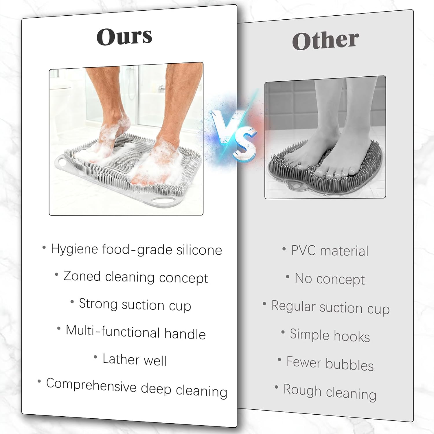 FREATECH Large Shower Foot Scrubber Mat, Silicone Foot Cleaner Brush to Clean, Exfoliate and Massage Feet Without Bending Over, Improve Foot Appearance and Overall Health, Grey - 17.3" x 13"
